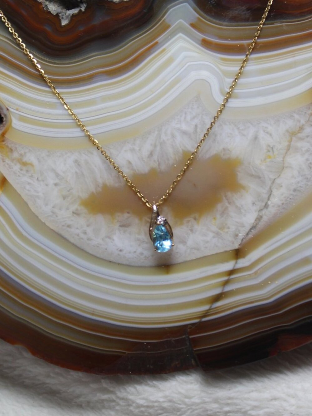 10k Yellow Gold Pear Blue Topaz Pendant with 20" Gold Chain Total Weight 3.75g